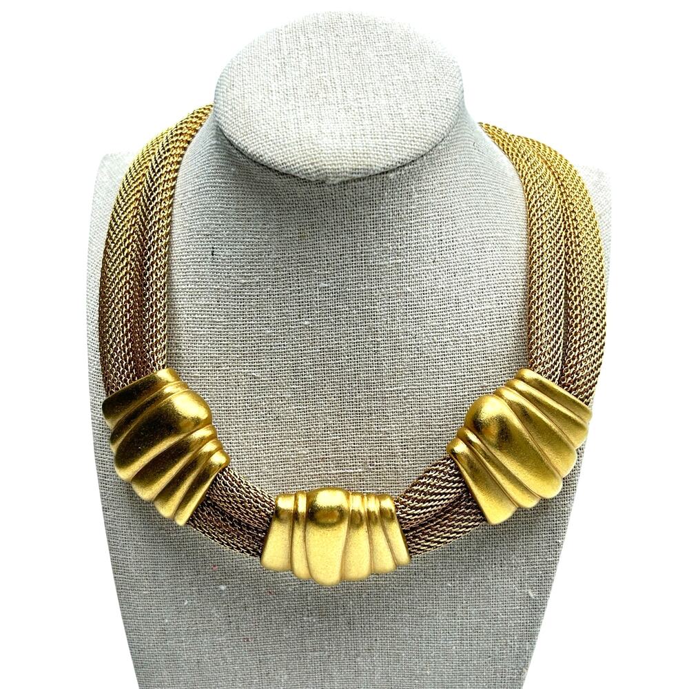 Monet Gold Mesh Statement Necklace